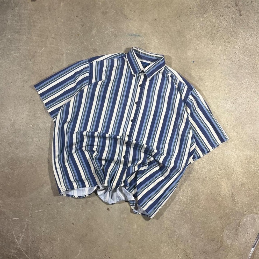 Vintage Y2K pin stripe summer jc penny row draft button up t shirt